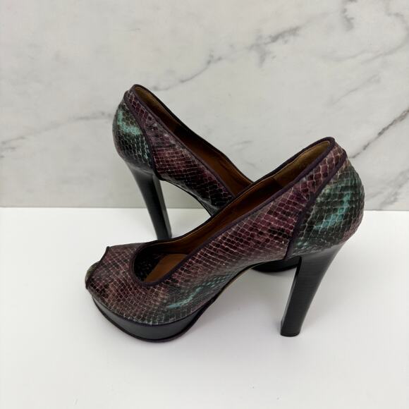 Donald J. Pliner Womens Platform Peep Toe Heels Size 7.5 Snake Print Leather - Picture 3 of 11